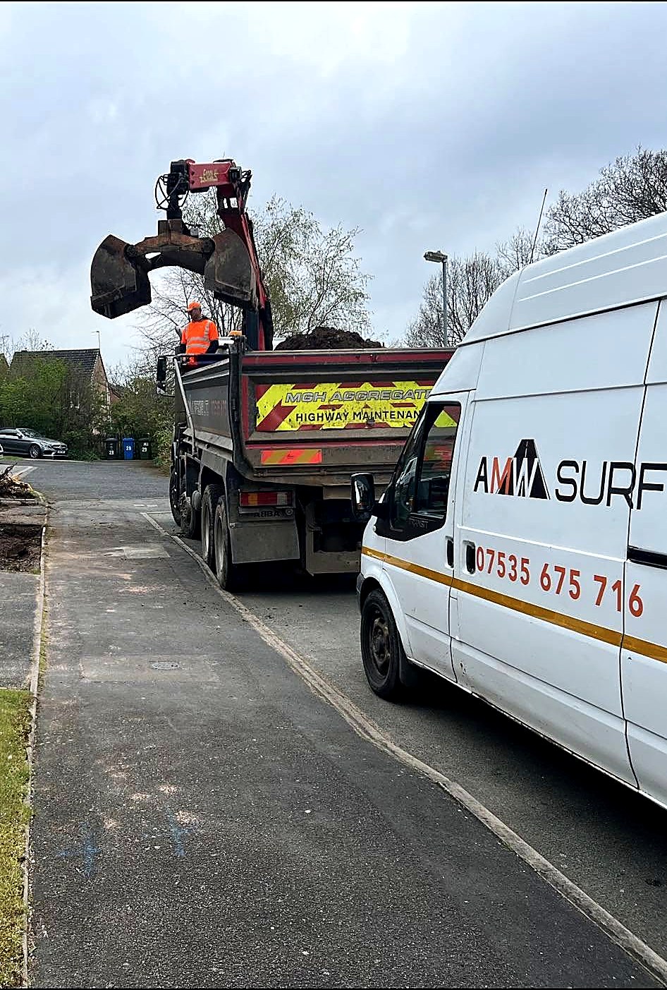AMW Surfacing Ltd vehicle and hotbox team on site